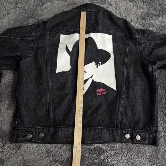 Vtg MARLBORO MAN Trucker Jacket Wild West Graphic Black Denim Jean L - Picture 7 of 13